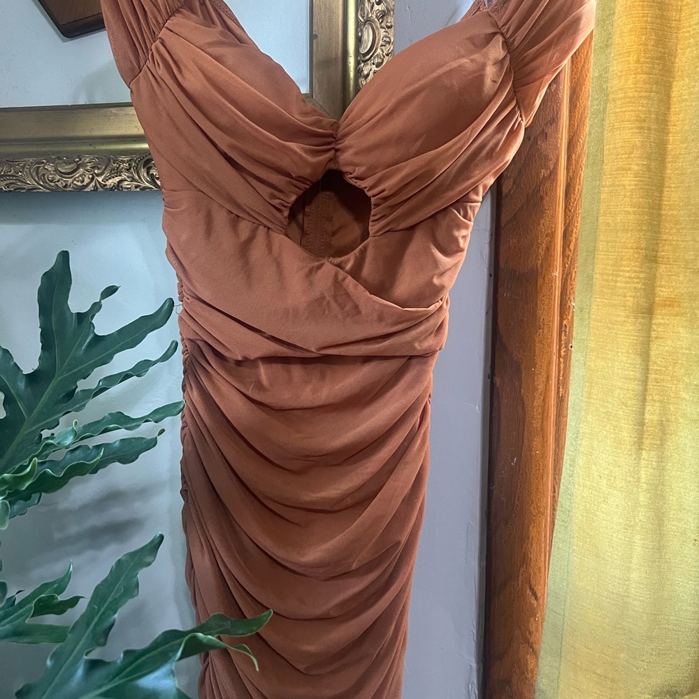 Elegant Rust Orange Draped Dress